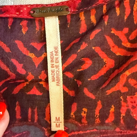 Free People Mixed Print Boho Babydoll Tunic Top Medium Cotton - Picture 3 of 5